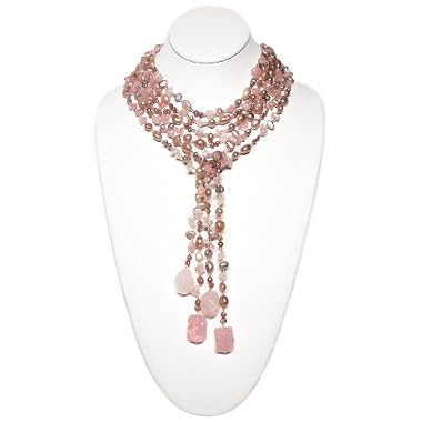 HinsonGayle Glamour Collection "Kiera" Double Strand Pink Cultured Pearl Lariat Necklace