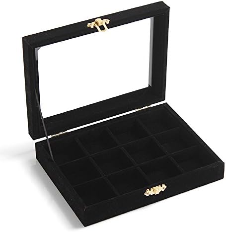 CHENSHI Portable Jewelry Ring Display Box,Organizer Storage Container with Adjustable Dividers (black)