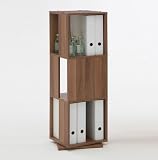 OFFICE STORAGE TOWER: Revolving three-tier bookcase / filing / file storage unit cabinet with 3 compartments in Walnut - by DMF