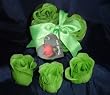 Scented Rose Shaped Soaps in Heart Box - Lime Green with Satin Ribbon & Thank You Card - Wedding Favors