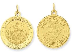 14k Reversable US Marine Corp St. Christopher Pendant