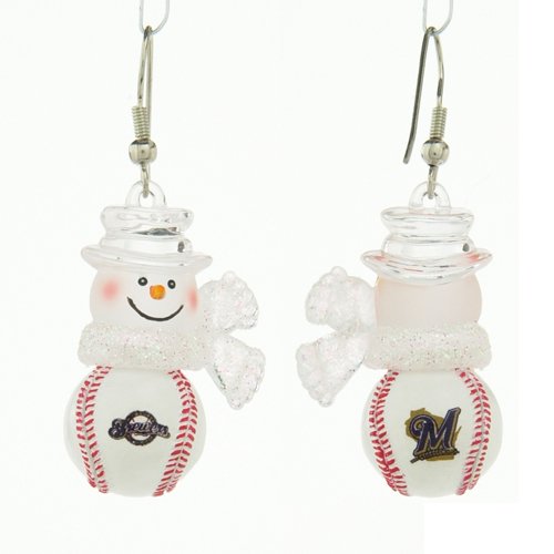 Pack of 10 Pairs of MLB Milwaukee Brewers Snowman Baseball Earrings