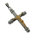 Stainless Steel Silver & Gold Tone Cross & Jesus Pendant