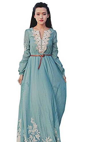 ワンピース コットン 刺繍 綿 ロングスカート シンプル レトロ 清楚 キュート エレガンス カジュアル レディース 秋物 冬物 可愛いスカーフ付き R407