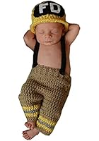 Pinbo Baby Photography Prop Crochet Knitted Firefighter Fireman Hat Pants Overalls