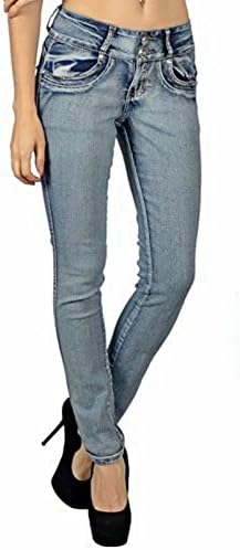 Women's Comfy Mid-rise Brazilian Push-up Faded Wash Skinny Jeans (Small)