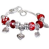 Red Lampwork Bead Heart Charm Bracelet, Fits 7 to 8 Inch