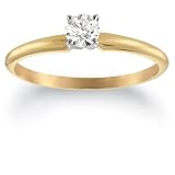  : 10k Yellow Gold Round Solitaire Diamond Engagement Ring (1/4 ct, J-K Color, I2-I3 Clarity), Size 5