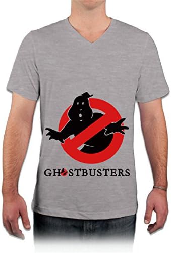A5025 Ghostbusters 100% Cotton Short Sleeve V-neck Ff Text T-shirt (L, Deep Heather)