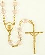 20" Gold Plated Rosary with 5mm Heart Shaped Pink Beads and Crucifix - MADE IN ITALY