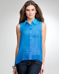 Hi-Lo Ombre Button Down Silk Top