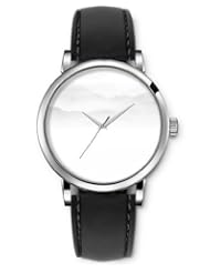 SPRAWL Aanalog Fashion Series Silver Ladies Watches of Genuine Black Leather Strap,Unique Wrist Watch for Women Girls Designed with Mountains in the mist