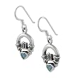 Sterling Silver Small Claddagh Design Earrings with Black Enamel & Abalone Heart Stone