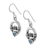 Sterling Silver Small Claddagh Design Earrings with Black Enamel & Abalone Heart Stone