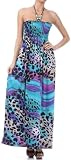 Leopard Wave Graphic Print Beaded Halter Smocked Bodice Long / Maxi Dress - Clearance Sale !