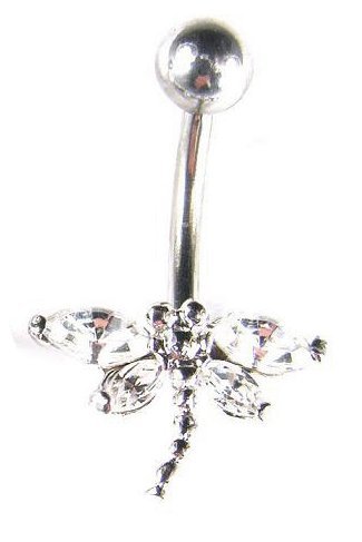 Stainless Steel Dragonfly Belly Ring with Clear CZ