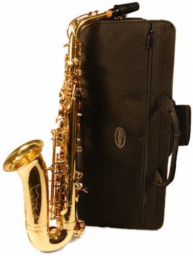 Barcelona Alto Saxophone with Case, Reeds, Cleaning Rod, Polishing Cloth, Gloves, and Cork Wax - Gold Plated Barcelona Alto Saxophone with Case, Reeds, Cleaning Rod, Polishing Cloth, Gloves, and Cork Wax - Gold Plated