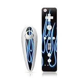 Blue Neon Flames Design Nintendo Wii Nunchuk + Remote Controller Protector Skin Decal Sticker