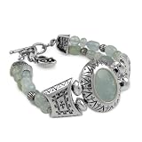 Carolyn Pollack Sterling Silver Milky Aquamarine and Stamped Bead Bracelet