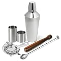Manhattan Cocktail Shaker Set Home Cocktail Kit with Manhattan Cocktail Shaker, Hawthorne Cocktail Strainer, Wodden Cocktail Muddler, Twisted Mixing Spoon, 25ml Thimble Bar Measure & 50ml Thimble Bar Measure