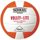Tachikara SV-MNC Volley-Lite volleyball with Sensi-Tech cover, regulation size but lighter (orange/white).