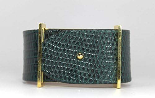 Loire Genuine Lizard Luxury Bracelet in Emerald Green and Gold/Silver Buckles