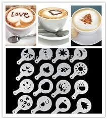 16pcs/set Coffee Milk Cake Cupcake Stencil Template Mold Coffee Barista Cappuccino Template Strew Pad Duster Spray Tools by Coffe