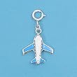 Sterling Silver Pendant - Airplane With Clasp - For Adding On to Bracelet - 13mm Height