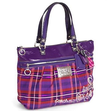 Coach Tartan Plaid Poppy Glam Shopper Bag Purse Tote Berry Multi 15886