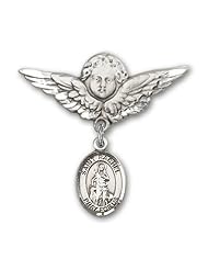 Sterling Silver Baby Badge with St. Rachel Charm and Angel with Wings Badge Pin