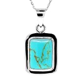 Sterling Silver Turquoise Inlay Rectangle Pendant, 18