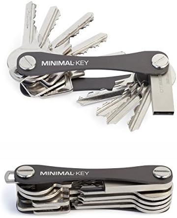 Compact Smart Key Holder by MinimalKey (Black) - Expandable for 2-14 Keys - Stylish Key Organizer Made of Durable, Premium Aluminium Alloy - EDC Swiss Army Knife Design - Practical Multi Tool