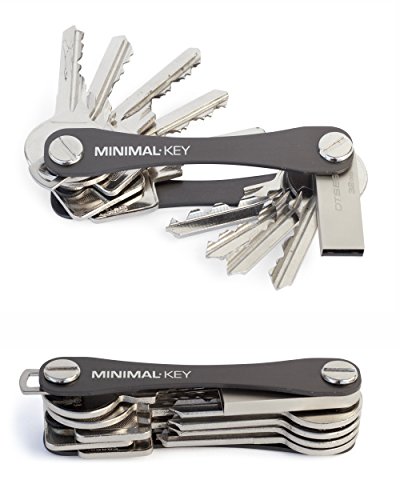 Compact Smart Key Holder by MinimalKey (Black) - Expandable for 2-14 Keys - Stylish Key Organizer Made of Durable, Premium Aluminium Alloy - EDC Swiss Army Knife Design - Practical Multi Tool