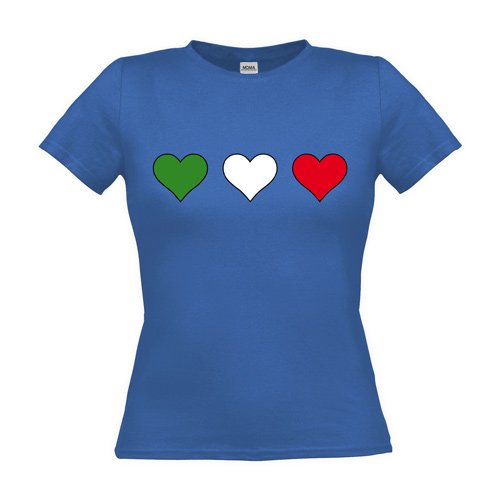 MDMA Frauen T-Shirt Classic Italia grünes Herz weißes Herz rotes Herz groß mdma-ftc00023-9 Textil royalblue / Motiv farbig / Gr. M