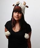 DeLux Cow Black and White Wool Pilot Hat with Ear Flaps