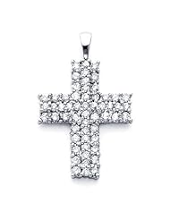 14k White Gold All Round Diamond Cross Pendant .92 ct (G-H Color, I1 Clarity)