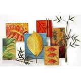 New CBK WALL DECOR EA 1 MULTI DIMENSIONAL MULTI PANEL HAND PAINTED W/BAMBOO & TROPICAL LEAF ACCENTS