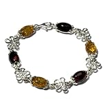 Sterling Silver Multi-Color Amber Drop Floral Bracelet