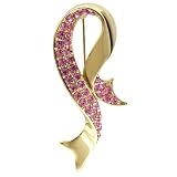 Gold Tone Pink Rhinestone Ribbon Pin Brooch