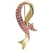 Gold Tone Pink Rhinestone Ribbon Pin Brooch