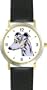 Greyhound Dog - WATCHBUDDY� DELUXE TWO-TONE THEME WATCH - Arabic Numbers - Black Leather Strap-Women's Size-Small