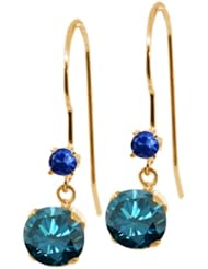 1.26 Ct Round Blue Diamond Blue Sapphire 14K Yellow Gold Earrings