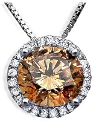 1.23ct Brown Round Diamond Solitaire Necklace Pendant 18k White Gold