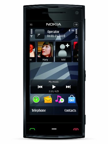 Nokia X6 Unlocked GSM Phone with 5 MP Camera, Capacitive Touch, GPS with Voice Navigation, Car Holder, 3G and 16 GB Memory (Black Cap)