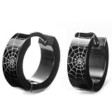 Unique Black Stainless Steel Spider Web Hoop Earrings for Men