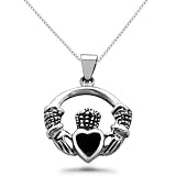 Sterling Silver Black Onyx Claddagh Necklace