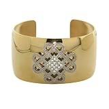 Ladies Gold Plated Stainless Steel Polished Cuff Bracelet with Cubic Zirconia Scroll Design, 7.75