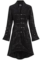Womens Black Brocade Gothic Steampunk Floral Jacket Coat