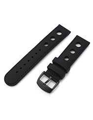 3 Punch Holes Black Silicon, Black Stitches 20mm Watch Strap, PVD Buckle