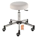 Arbeitshocker, Arzthocker, Drehhocker, Rollhocker Modell steel Hubbereich ca. 44 -58 cm, Rollen mit weicher Radbandage, Sitzfarbe weiss